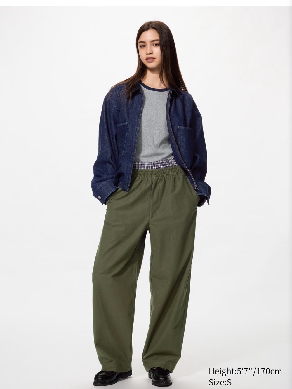 Uniqlo Olive Green Wide-Leg Elastic Waist Pants
